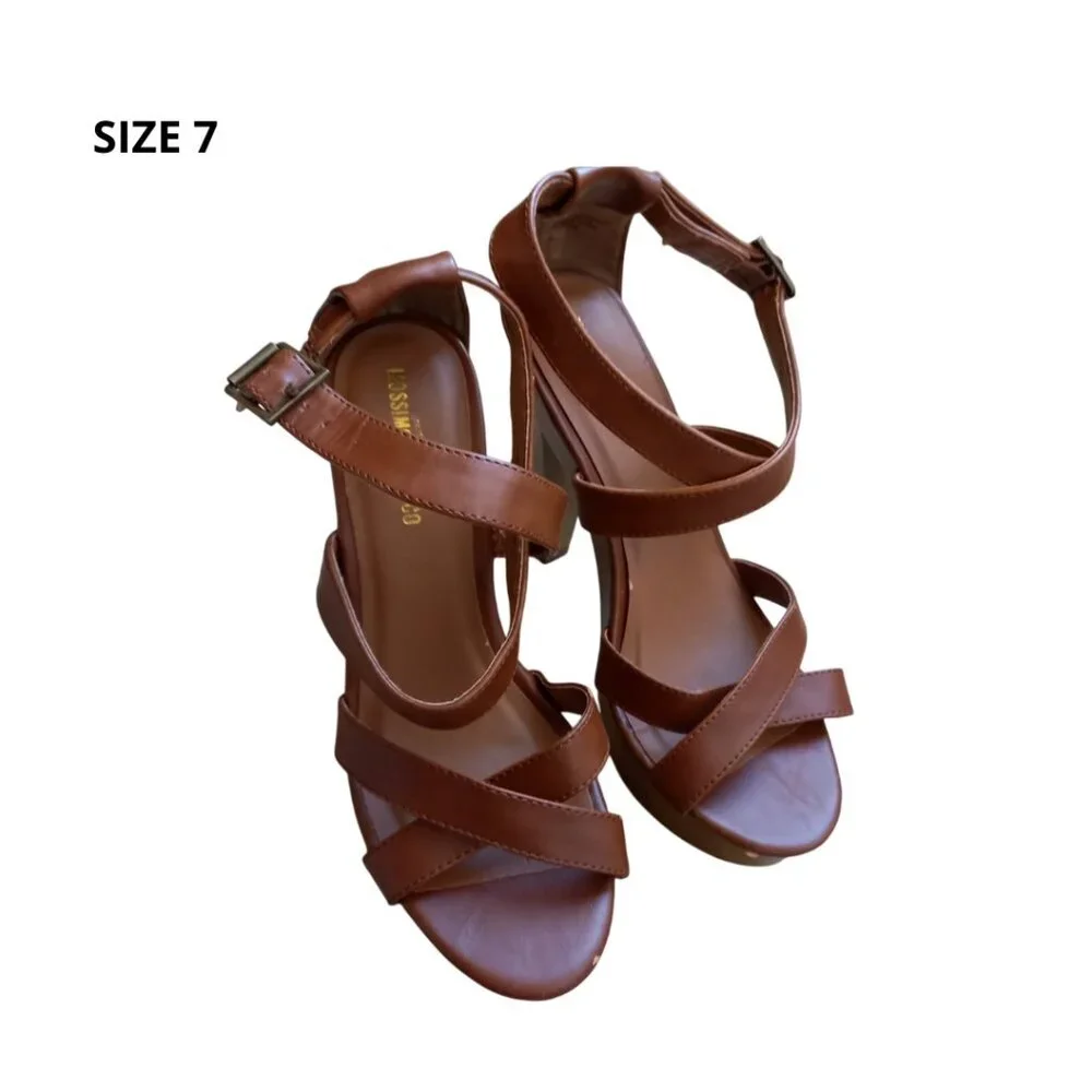 Mossimo Supply Co. Brown Faux Leather Platform Heeled Sandals - Size 7